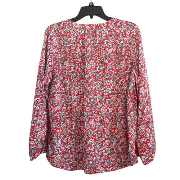 Old Navy Split Neck Long Sleeve Top Red Floral XL - Picture 2 of 10